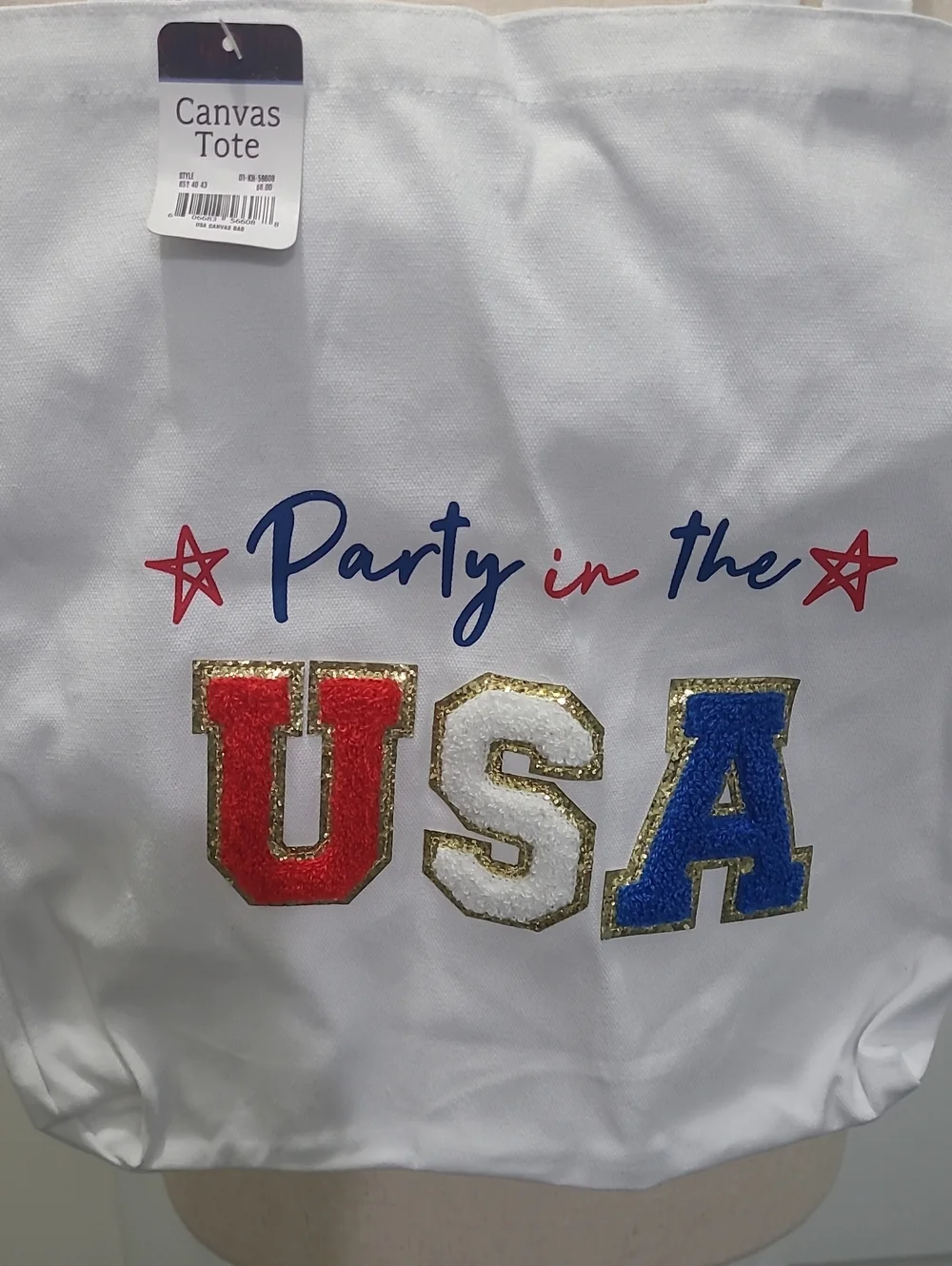 Unbranded White Canvas 'Party in the USA' Tote Bag - Red, White & Blue